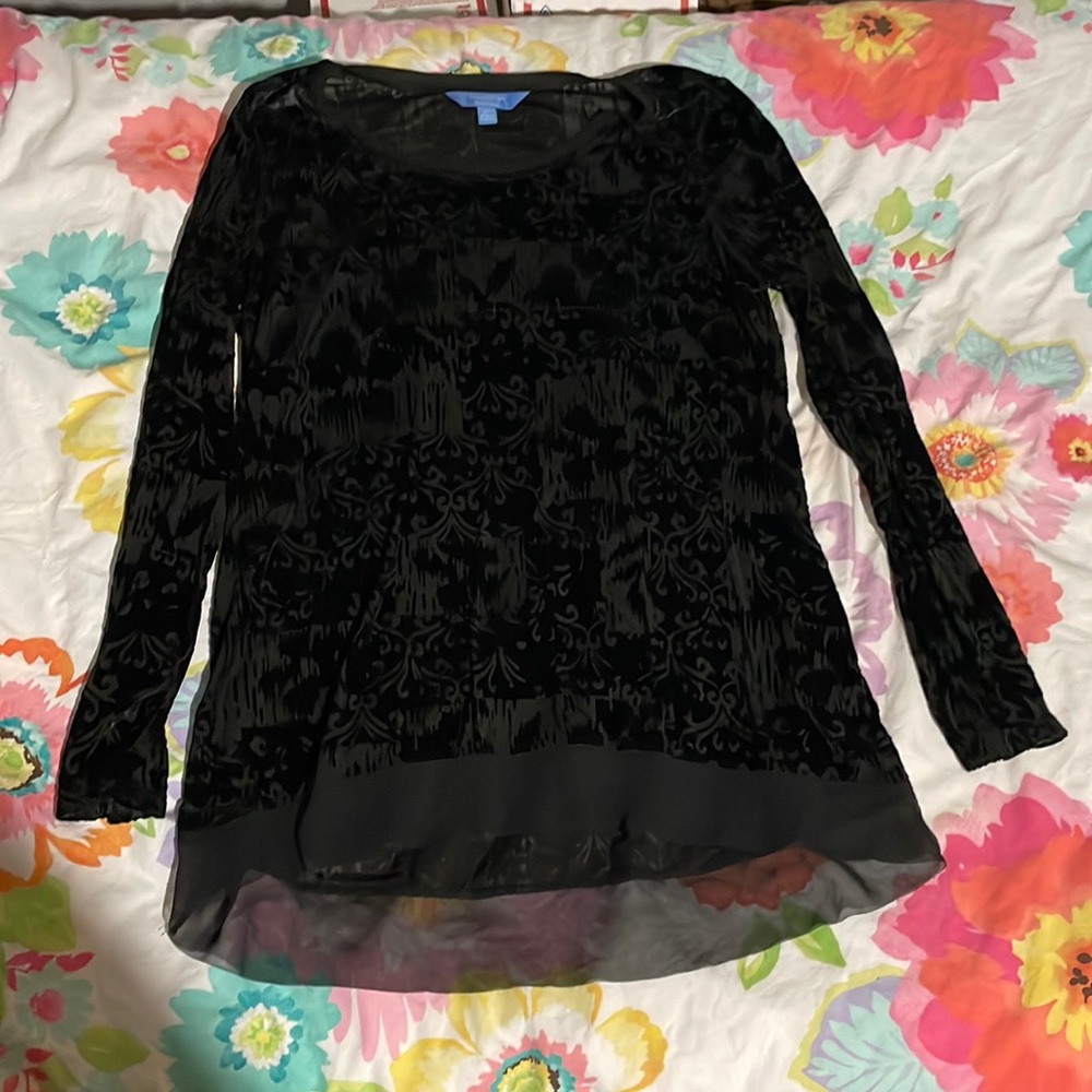 long sleeve black sheer velvet
